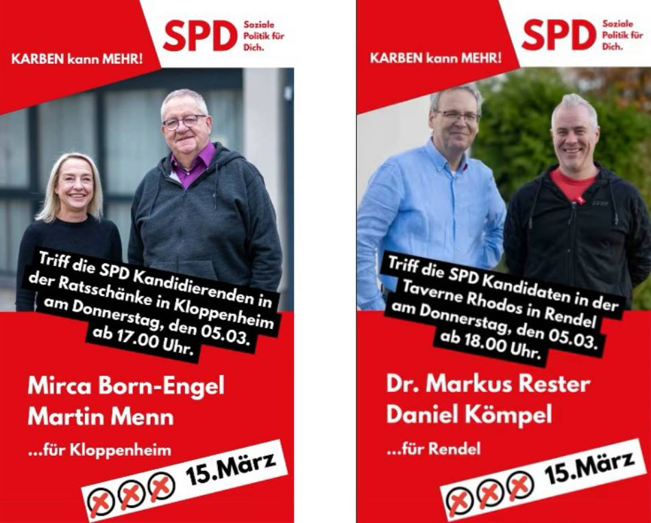 Kommunalwahlen am 15. März: HEUTE: SPD-Bürgersprechstunden in Kloppenheim und in Rendel