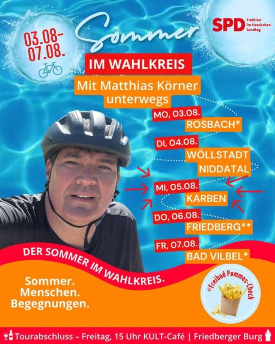 Sommertour im Wahlkreis: Mit Matthias Körner (MdL) am 5. August in Karben unterwegs